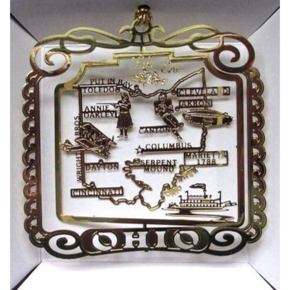 Nation's Treasures Ohio Ornament 24K Gold Finish Brass Collectible Gift Souvenir